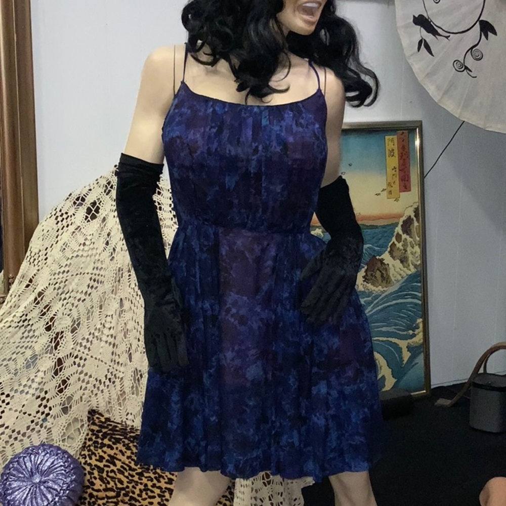 VINTAGE MR MORT WATERCOLOR BLUE PRINT PARTY DRESS